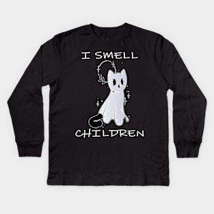 i smell children, funny cat Kids Long Sleeve T-Shirt